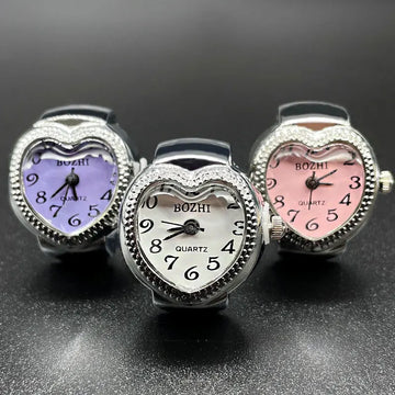 DAIIIBABYYY  -  Punk Fashion Heart Mini Quartz Watch Finger Rings Women Men Couples Clock Retro Elastic Strap Watches Ring Jewelry